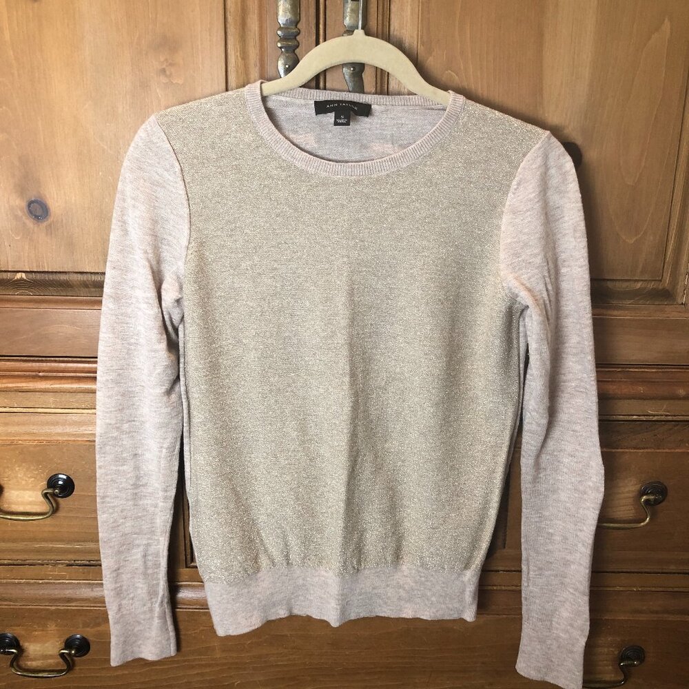 Ann Taylor Crewneck Sweater Long Sleeve Gold Sparkles
